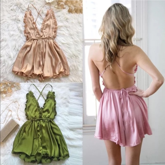 Pants - Green and Pink Sexy Satin Backless Romper
